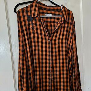 Beach Lunch Lounge Orange Plaid Shirt size XL